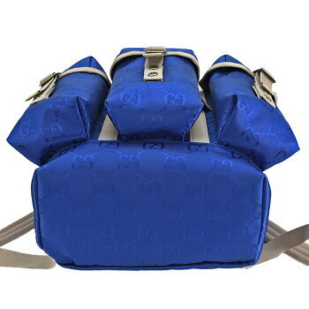 Gucci GG Beige Off Tan leather Backpack logo Grid blue the - Picture 5 of 8